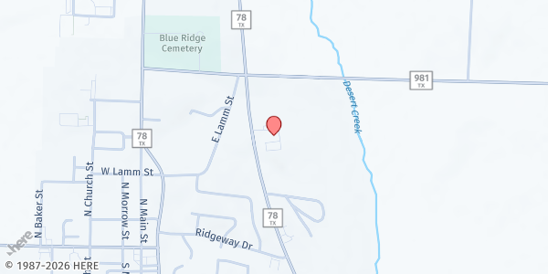 Map showing First Baptist Church - Blue Ridge at 316 S. State Hwy. 78, Blue Ridge, TX