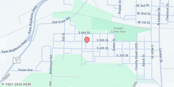 Map showing Calvary Baptist Church - Manna House at 914 S. 5th St., Bonham, TX