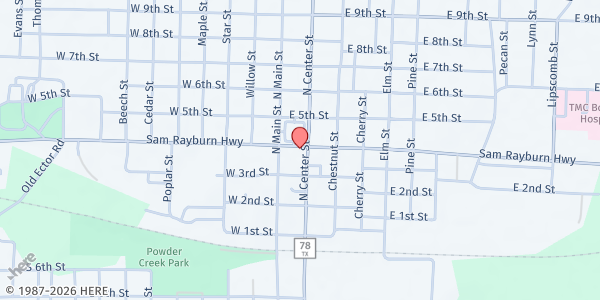 Map showing Fannin County Family Crisis Center at 118 E. Sam Rayburn Dr., Bonham, TX