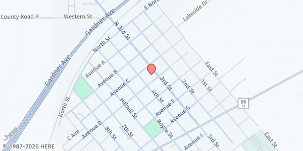 Map showing First Baptist Church Bovina at 308 S. 3rd St., Bovina, TX