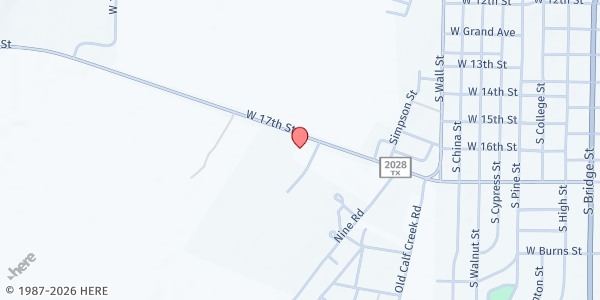Map showing First Baptist Church at 1103 17th St., Brady, TX