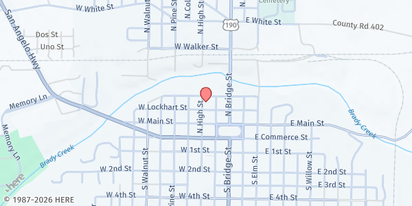 Map showing The Sunset Senior Citizen Center at 214 W. Lockhart St., Brady, TX