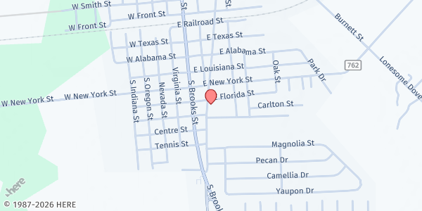 Map showing Brazoria First Assembly of God at 600 S. Market St., Brazoria, TX