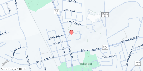 Map showing Adult & Teen Challenge Fresh Food Drop at 1306 N. Park St., Brenham, TX