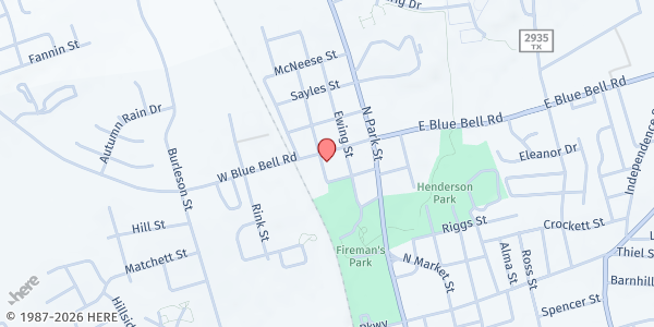 Map showing Brazos Valley Food Bank - Brenham at 1008 Higgins St., Brenham, TX
