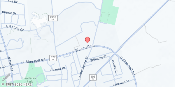 Map showing Bread Partners - Washington County Fairgrounds at 1305 E. Blue Bell Rd. #110, Brenham, TX