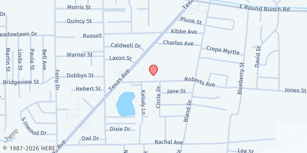 Map showing Loaves & Fishes Soup Kitchen at Bridge City First at 201 Roberts Ave., Bridge City, TX