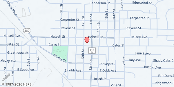 Map showing First Baptist Church Bridgeport at 1204 12th St, Bridgeport, TX