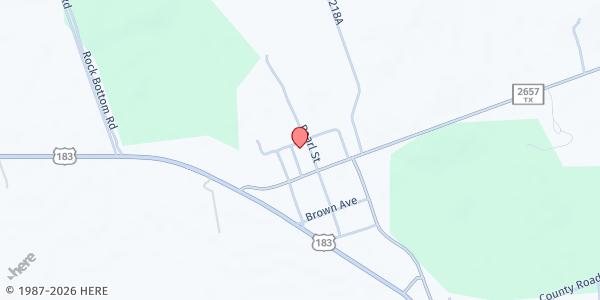 Map showing Briggs Baptist Church at 505 Loop 308, Briggs, TX