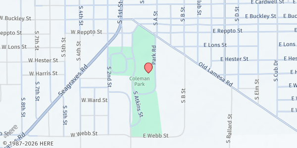 Map showing Coleman Park at 702 S. 2nd St., Brownfield, TX