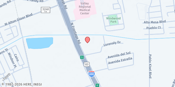 Map showing DHR Health Brownsville Food Pantry at 4750 Frontage Rd, Brownsville, TX