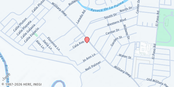 Map showing Our Lady of Good Counsel Food Pantry at 1055 Military Rd, Brownsville, TX