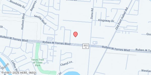 Map showing Sendas de Vida Life Center at 3181 Ruben Torres Sr. Blvd., Brownsville, TX