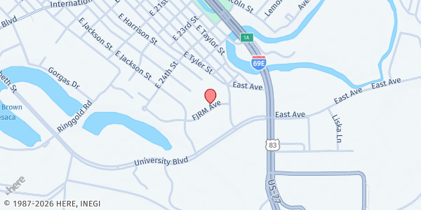 Map showing University of Texas Rio Grande Valley at 2651 FJRM Ave., Brownsville, TX