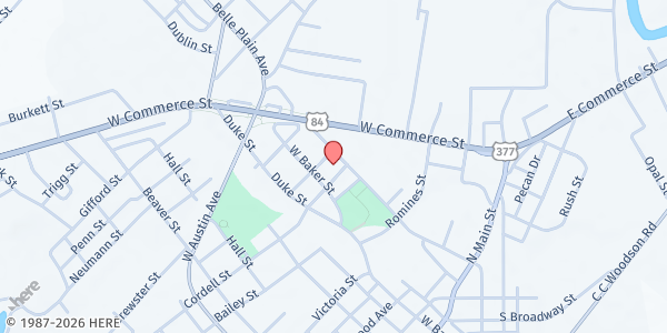 Map showing New Beginnings Church of Brownwood at 1001 Belle Plain St., Brownwood, TX