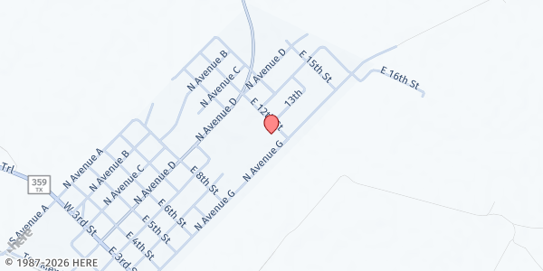 Map showing Bruni Community Center at 303 12th St, Bruni, TX