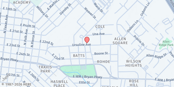 Map showing BCS Spanish Seventh Day Adventist at 1406 Ursulaine St., Bryan, TX