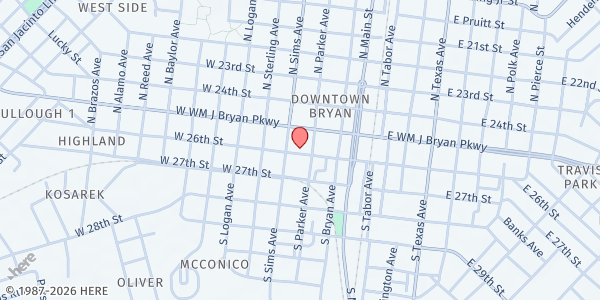 Map showing Brazos Church Pantry at 304 W. 26th St. A, Bryan, TX