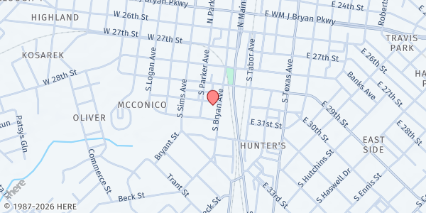 Map showing Brazos Valley Meals on Wheels at 203 W. 30th St., Bryan, TX