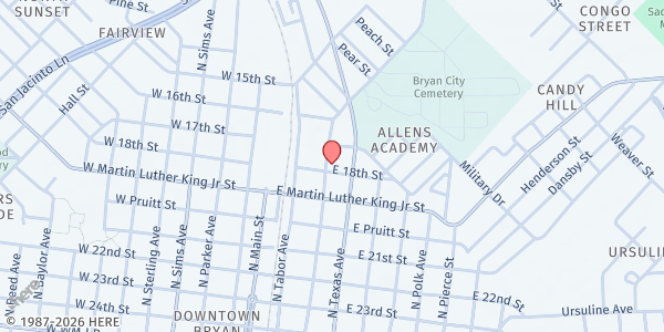 Map showing Lee Chapel United Methodist Church at 903 N. Washington Ave., Bryan, TX