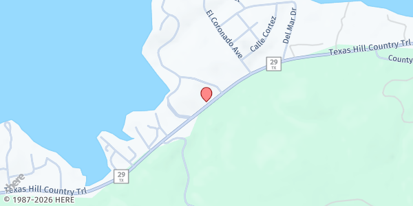 Map showing Chapel of the Hills at 19135 Highway 29, Buchanan Dam, TX