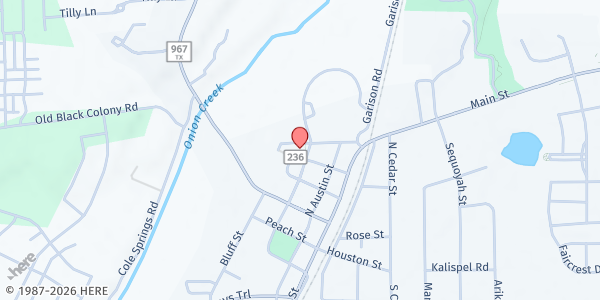 Map showing Buda United Methodist Church at 302 Elm Street, Buda, TX