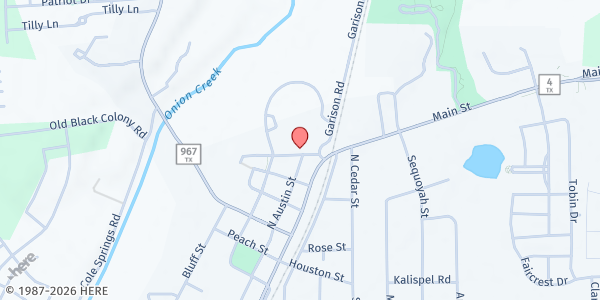 Map showing Hays County Food Bank at Buda City Park at 204 San Antonio Rd., Buda, TX