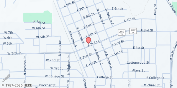 Map showing Grace Ministries at 215 E 3rd St, Burkburnett, TX