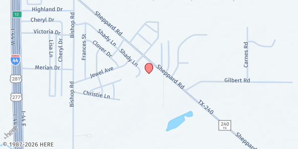 Map showing Produce Express - Pioneer Crossing at 1406 Shady Ln, Burkburnett, TX