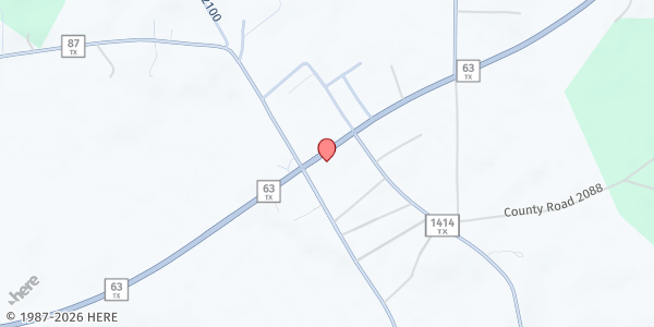 Map showing Burkeville Food Share at the Cade Building at 142 TX-63 E., Burkeville, TX