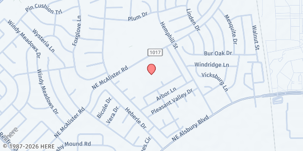 Map showing FUMC Burleson Food Pantry at 590 NE Mcalister Rd., Burleson, TX