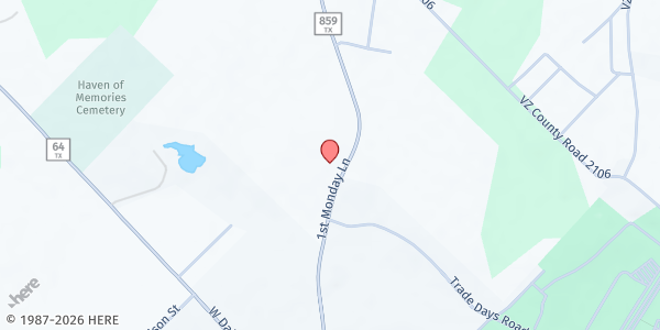 Map showing St. Therese Catholic Church at 885 First Monday Ln., Canton, TX