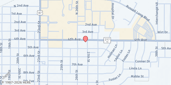 Map showing Catholic Student Center at 2610 4th Ave., Canyon, TX