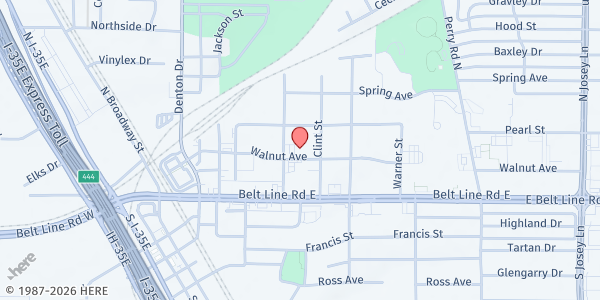 Map showing Heart of the City - Carrollton at 1407 Walnut Ave., Carrollton, TX