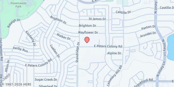 Map showing Society Of St. Vincent De Paul - St. Catherine of Siena Catholic Church at 1705 E. Peters Colony Rd., Carrollton, TX
