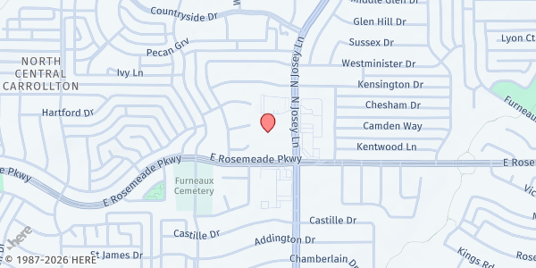 Map showing The Friendship House at 3733 N. Josey Ln., Carrollton, TX