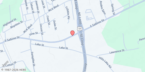 Map showing Mission Carthage Main Location at 940 E Sabine, Carthage, TX