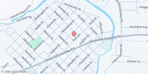 Map showing St. Vincent de Paul - St Louis of Castroville Catholic Church at 610 Madrid St., Castroville, TX