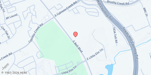 Map showing Reveal Resource Center at 1150 S. Bell Blvd., Cedar Park, TX