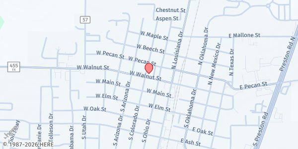 Map showing Grace Bridge Food Bank - Celina at 319 WEST WALNUT STREET, CELINA, TX