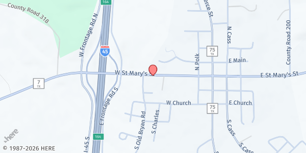 Map showing Pantry of Grace at 113 W Main St., Centerville, TX