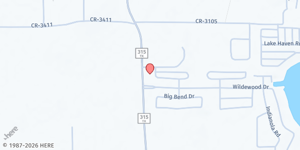 Map showing West Lake Baptist Church at 1439 FM 315, Chandler, TX