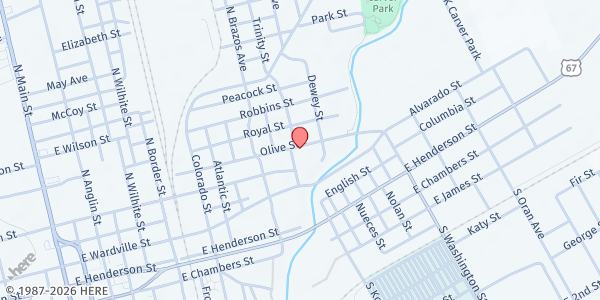 Map showing East Cleburne Community Center at 602 Olive St, Cleburne, TX