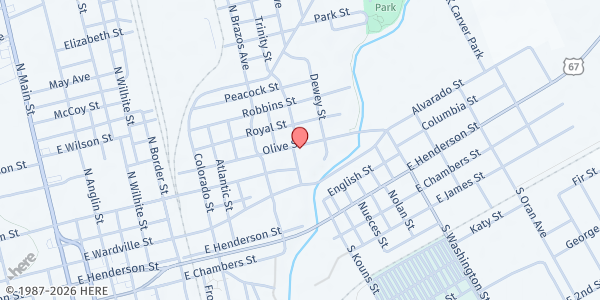 Map showing East Cleburne Community Center at 602 Olive St., Cleburne, TX