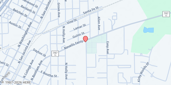 Map showing Cleveland Emergency Assistance at 305 Peach Ave, Cleveland, TX