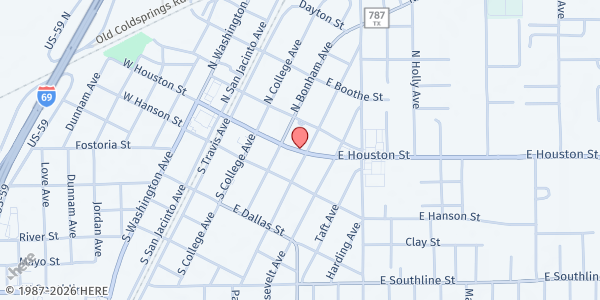 Map showing Hi-Way Tabernacle Assembly of God at 108 County Rd. 2250, Cleveland, TX
