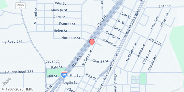 Map showing Operation Refuge at 1625 N Blair Ave, Cleveland, TX