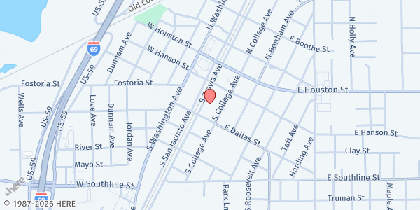 Map showing The Sanctuary Church at 100 E. Hanson St., Cleveland, TX