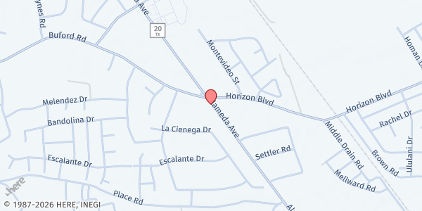 Map showing Good News Apostolic Church at 12819 Alameda Ave., Clint, TX