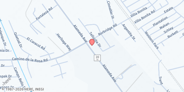 Map showing Pueblo Nuevo Community Church at 12312 Alameda Ave., Clint, TX